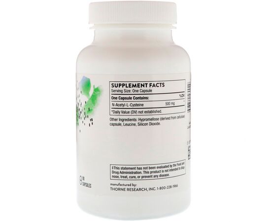 Аминокислота Thorne Research NAC (N-Ацетил-L-Цистеин) 500 мг, 90 капсул (THR-56002), изображение 2 Аминокислота Thorne Research NAC (N-Ацетил-L-Цистеин) 500 мг, 90 капсул (THR-56002), изображение 2