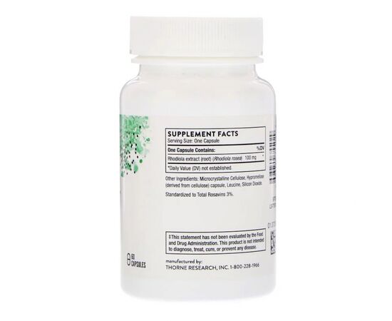 Травы Thorne Research Родиола, Rhodiola, 100 мг, 60 капсул (THR-75502), изображение 2 Травы Thorne Research Родиола, Rhodiola, 100 мг, 60 капсул (THR-75502), изображение 2