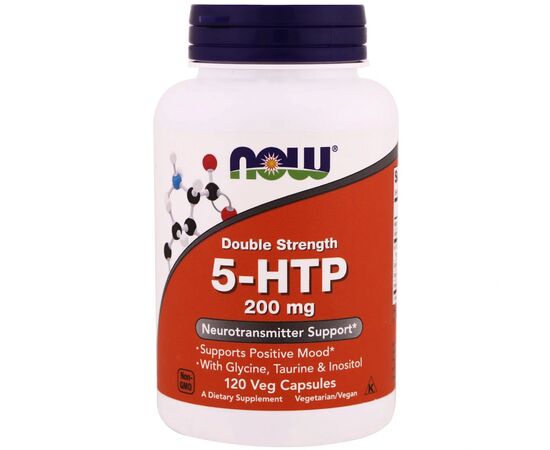 Амінокислота Now Foods 5-HTP (Гідрокситриптофан), Подвійна Сила, 200 мг, 120 вегета (NOW-00111)