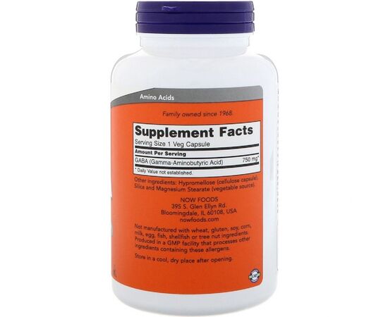 Амінокислота Now Foods GABA (Гамма-аміномасляна кислота) 750мг, 200 капсул (NOW-00129), зображення 2 Амінокислота Now Foods GABA (Гамма-аміномасляна кислота) 750мг, 200 капсул (NOW-00129), зображення 2