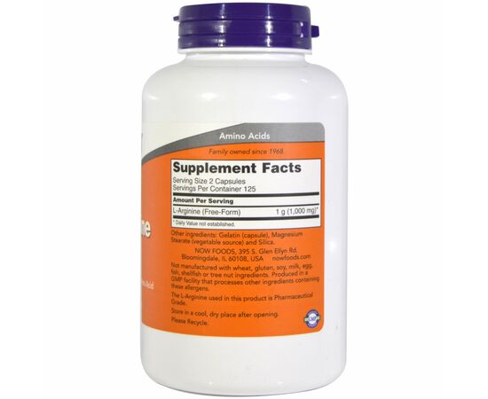 Аминокислота Now Foods L-Аргинин 500мг, 250 капсул (NOW-00031), изображение 2
