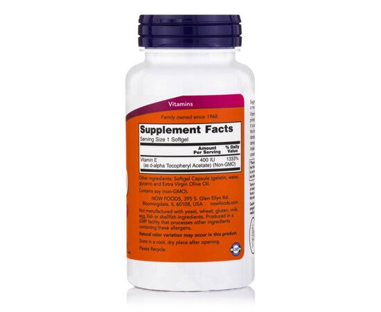 Витамин Now Foods Витамин Е, Е-400, 100 желатиновых капсул (NF0837), изображение 2 Витамин Now Foods Витамин Е, Е-400, 100 желатиновых капсул (NF0837), изображение 2