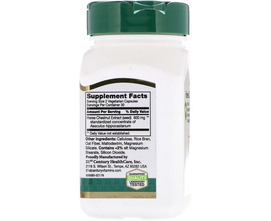 Травы 21st Century Экстракт конского каштана, 60 растительных капсул (CEN21781), изображение 2 Травы 21st Century Экстракт конского каштана, 60 растительных капсул (CEN21781), изображение 2
