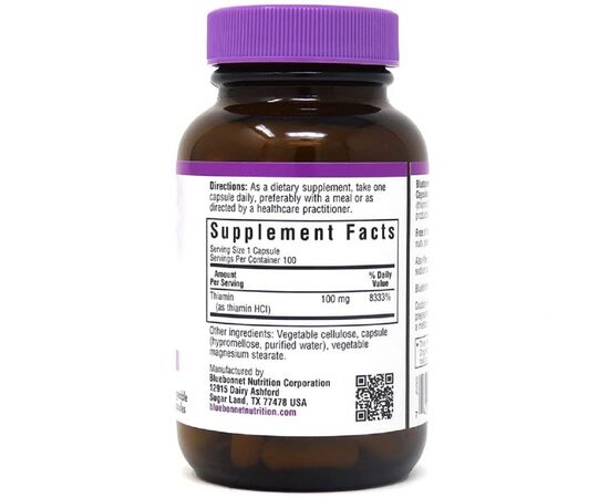 Витамин Bluebonnet Nutrition Витамин B1 100 мг, Vitamin B1, 100 вегетарианских капсул (BLB0425), изображение 2 Витамин Bluebonnet Nutrition Витамин B1 100 мг, Vitamin B1, 100 вегетарианских капсул (BLB0425), изображение 2
