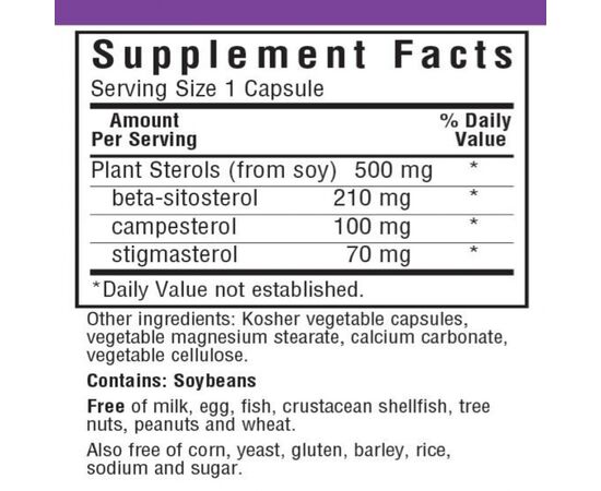 Трави Bluebonnet Nutrition Рослинні стерини 500мг, 60 вегетаріанських капсул (BLB1177), зображення 2 Трави Bluebonnet Nutrition Рослинні стерини 500мг, 60 вегетаріанських капсул (BLB1177), зображення 2