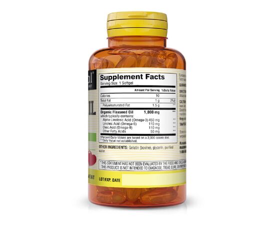 Травы Mason Natural Льняное масло 1000мг, Омега 3-6-9, Flax Seed Oil 1000 mg Ome (MAV13131), изображение 2