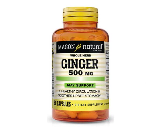 Травы Mason Natural Имбирь 500 мг, Ginger, 60 капсул (MAV11395)