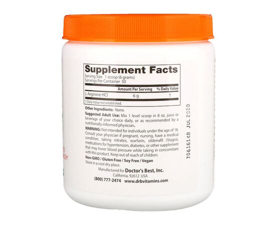 Аминокислота Doctor's Best L- Аргинин в Порошке, L-Arginine, 300 гр. (DRB00374), изображение 2 Аминокислота Doctor's Best L- Аргинин в Порошке, L-Arginine, 300 гр. (DRB00374), изображение 2