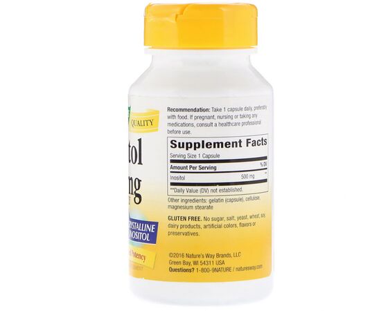 Витамин Nature's Way Инозитол, Одна капсула в день, 500 мг, 100 желатиновых кап (NWY40461), изображение 2 Витамин Nature's Way Инозитол, Одна капсула в день, 500 мг, 100 желатиновых кап (NWY40461), изображение 2