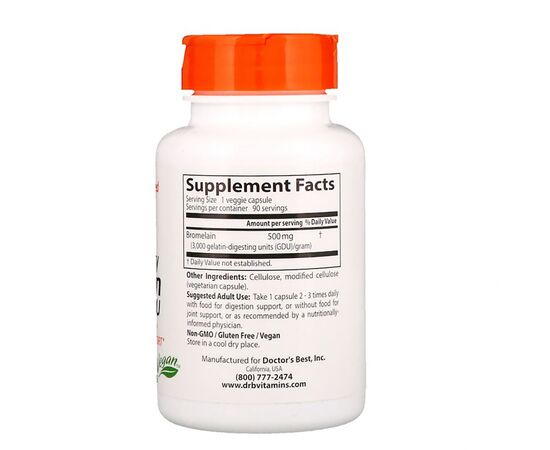 Травы Doctor's Best Бромелайн Высокой Эффективности,3000 GDU, 500 мг, 90 растит (DRB-00215), изображение 2 Травы Doctor's Best Бромелайн Высокой Эффективности,3000 GDU, 500 мг, 90 растит (DRB-00215), изображение 2