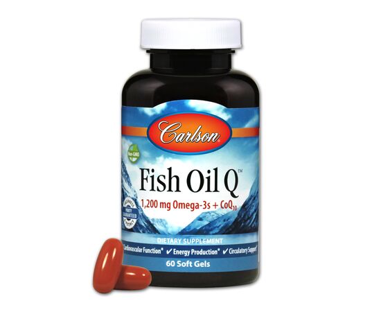 Антиоксидант Carlson Омега-3+ Коензим Q10, Fish Oil Q, 60 гелевих капсул (CL1673)