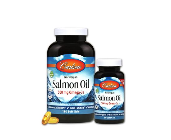 Жирні кислоти Carlson Норвезький Лососевий Жир, 500 мг, Norwegian Salmon Oil, 180+ (CAR-01504)