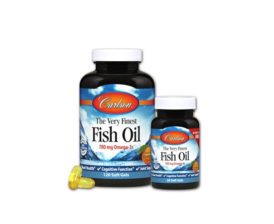 Жирные кислоты Carlson Рыбий Жир, Вкус Апельсина, The Very Finest, 120+30 желатино (CAR-01644)