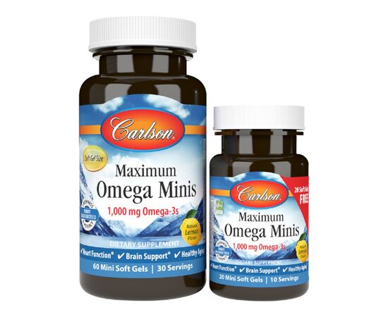 Жирные кислоты Carlson Омега Максимум, 1000 мг, вкус Лимона, Maximum Omega Minis, (CL18440)