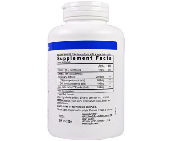 Жирные кислоты Kyolic Омега-3, натуральный рыбий жир без запаха, Omega-3, Choleste (WAK-15042), изображение 2 Жирные кислоты Kyolic Омега-3, натуральный рыбий жир без запаха, Omega-3, Choleste (WAK-15042), изображение 2