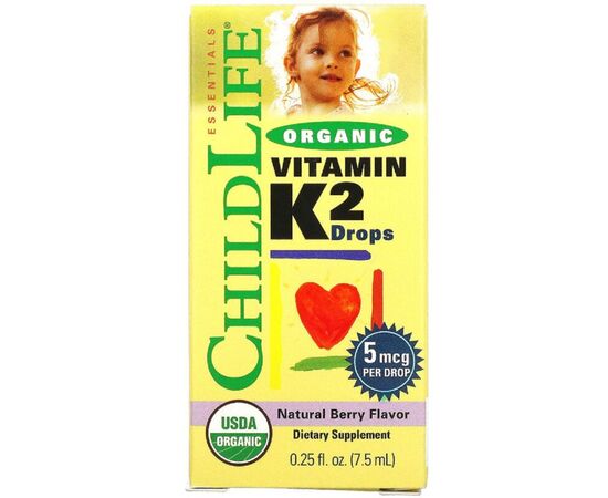 Витамин ChildLife Органический Витамин K2 в Каплях, Ягодный вкус, 7,5 мл (CDL-14500)