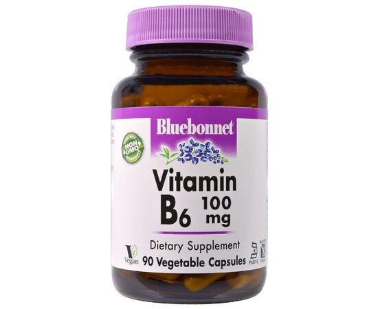 Витамин Bluebonnet Nutrition Витамин B6 100 мг, Vitamin B6, 90 вегетарианских капсул (BLB0430)