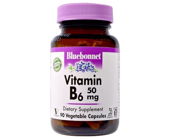 Вітамін Bluebonnet Nutrition Вітамін B6 50 мг, Vitamin B6, 90 вегетаріанських капсул (BLB0428)