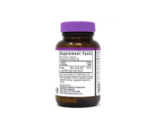 Вітамін Bluebonnet Nutrition Фолієва кислота 400 мг, Folic Acid, 90 вегетаріанських капсул (BLB0449), зображення 2 Вітамін Bluebonnet Nutrition Фолієва кислота 400 мг, Folic Acid, 90 вегетаріанських капсул (BLB0449), зображення 2