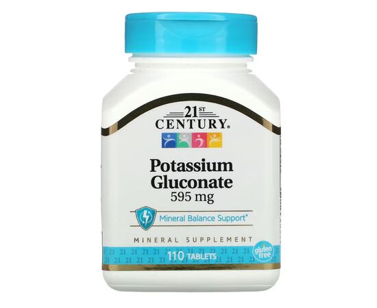Минералы 21st Century Калия Глюконат, 595 мг, Potassium Gluconate, 110 таблеток (CEN-21387)