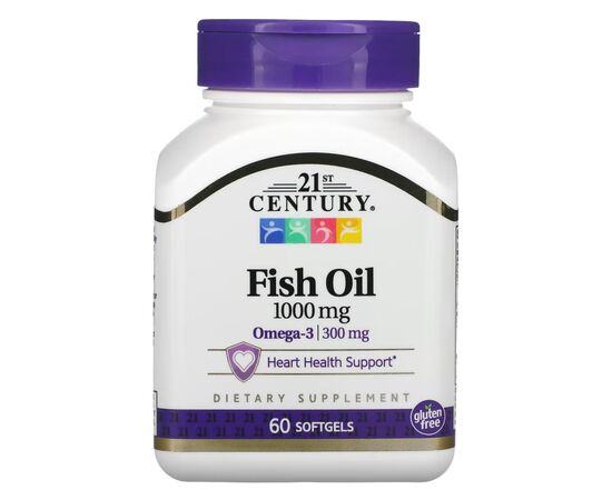 Жирні кислоти 21st Century Риб'ячий жир, 1000 мг, Fish Oil, 60 желатинових капсул (CEN-21495)