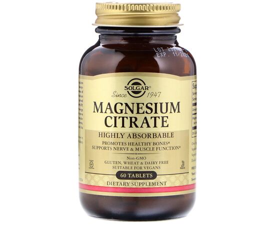 Мінерали Solgar Магній Цитрат, Magnesium Citrate, Solgar 60 таблеток (SOL01710)