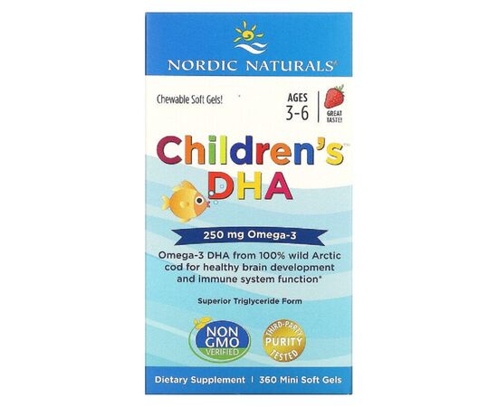 Жирные кислоты Nordic Naturals Рыбий жир (ДГК) для Детей, (3-6 лет), 250 мг, Вкус Клубники, Chi (NOR-02720)