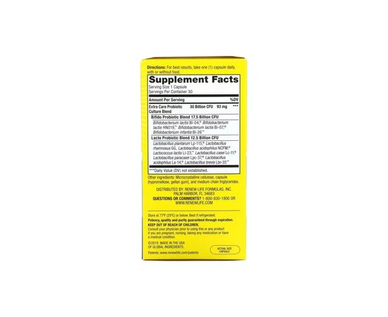 Пробиотики Renew Life Пробиотик, 30 миллиардов КОЕ, Ultimate Flora Extra Care Probiotic, 30 вег (REN-15862), изображение 2 Пробиотики Renew Life Пробиотик, 30 миллиардов КОЕ, Ultimate Flora Extra Care Probiotic, 30 вег (REN-15862), изображение 2
