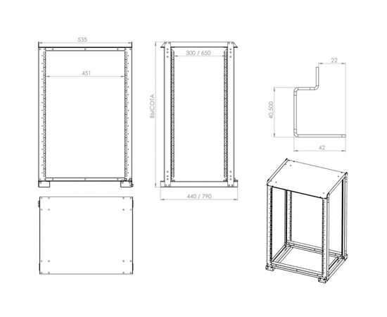 Стойка CSV двухрамная 8U (CSV-8U 400 Lite), зображення 2 Стойка CSV двухрамная 8U (CSV-8U 400 Lite), зображення 2