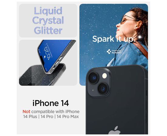 Чехол для моб. телефона Spigen Apple iPhone 14 Liquid Crystal Glitter, Crystal Quartz (ACS05034), изображение 2 Чехол для моб. телефона Spigen Apple iPhone 14 Liquid Crystal Glitter, Crystal Quartz (ACS05034), изображение 2