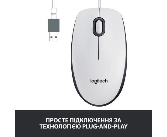 Мышка Logitech M100 USB White (910-006764), изображение 3 Мышка Logitech M100 USB White (910-006764), изображение 3