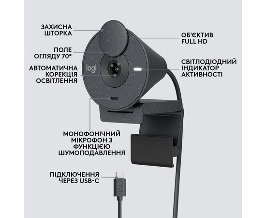 Веб-камера Logitech Brio 300 FHD Graphite (960-001436), изображение 6 Веб-камера Logitech Brio 300 FHD Graphite (960-001436), изображение 6