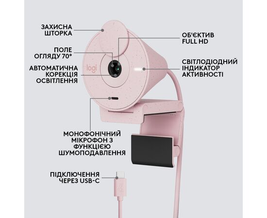 Веб-камера Logitech Brio 300 FHD Rose (960-001448), изображение 6 Веб-камера Logitech Brio 300 FHD Rose (960-001448), изображение 6