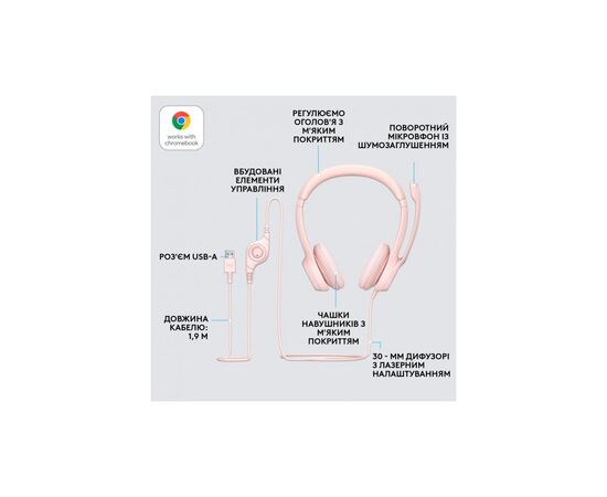 Наушники Logitech H390 USB Rose (981-001281), изображение 6 Наушники Logitech H390 USB Rose (981-001281), изображение 6