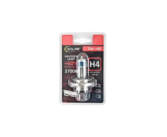 Автолампа SOLAR H4 12V 60/55W P43t-38 Starlight + 60, blister (1234B1)