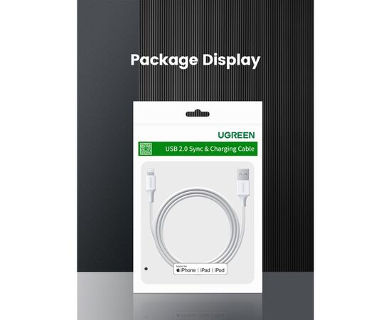 Дата кабель USB 2.0 AM to Lightning 2.0m US155 2.4A, Nickel Plating ABS Shell White Ugreen (20730), изображение 5 Дата кабель USB 2.0 AM to Lightning 2.0m US155 2.4A, Nickel Plating ABS Shell White Ugreen (20730), изображение 5