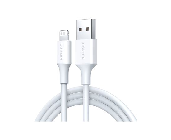 Дата кабель USB 2.0 AM to Lightning 2.0m US155 2.4A, Nickel Plating ABS Shell White Ugreen (20730)
