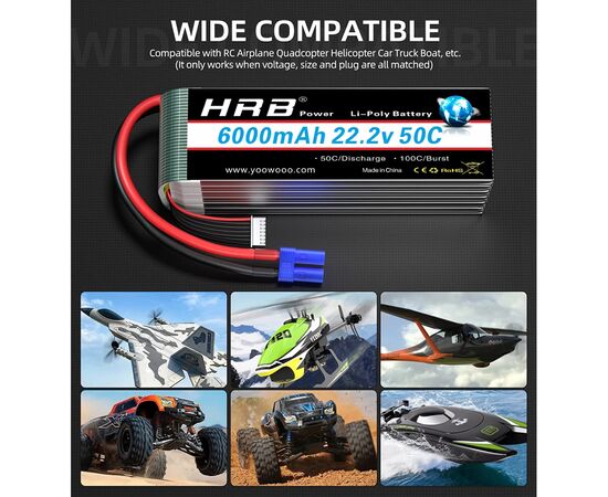 Аккумулятор для дрона HRB Lipo 6s 22.2V 6000mAh 50C Battery (HR-6000MAH-6S-50C), изображение 4 Аккумулятор для дрона HRB Lipo 6s 22.2V 6000mAh 50C Battery (HR-6000MAH-6S-50C), изображение 4