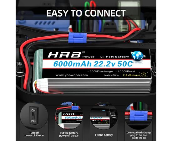Аккумулятор для дрона HRB Lipo 6s 22.2V 6000mAh 50C Battery (HR-6000MAH-6S-50C), изображение 5 Аккумулятор для дрона HRB Lipo 6s 22.2V 6000mAh 50C Battery (HR-6000MAH-6S-50C), изображение 5