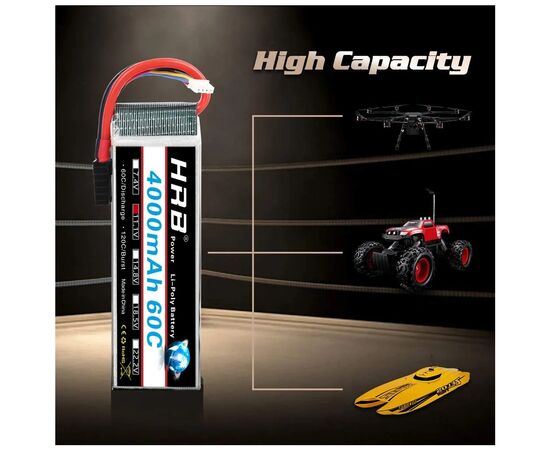 Аккумулятор для дрона HRB Lipo 3s 11.1V 4000mAh 60C Battery (Weight under 300g) (HR-4000MAH-3S-60C), изображение 3 Аккумулятор для дрона HRB Lipo 3s 11.1V 4000mAh 60C Battery (Weight under 300g) (HR-4000MAH-3S-60C), изображение 3