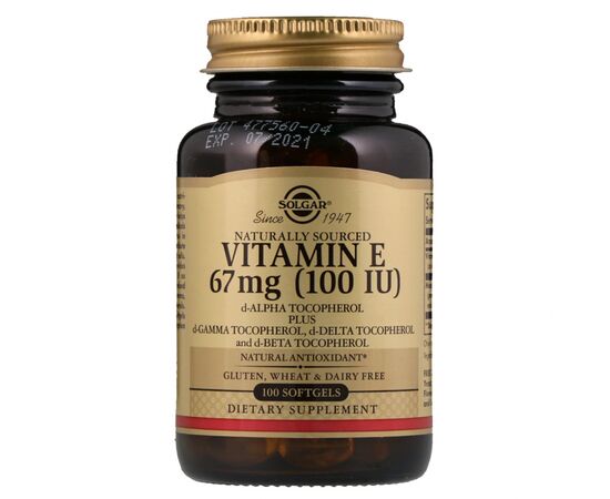 Витамин Solgar Вітамін E, 67 мг (100 IU), d-Alpha Tocopherol & Mixed Tocoph (SOL-03461)