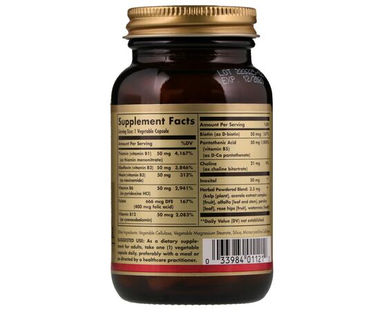 Вітамінно-мінеральний комплекс Solgar Вітаміни B-комплекс, B-Complex "50", 100 гелевих капсул (SOL-01121), зображення 2 Вітамінно-мінеральний комплекс Solgar Вітаміни B-комплекс, B-Complex "50", 100 гелевих капсул (SOL-01121), зображення 2