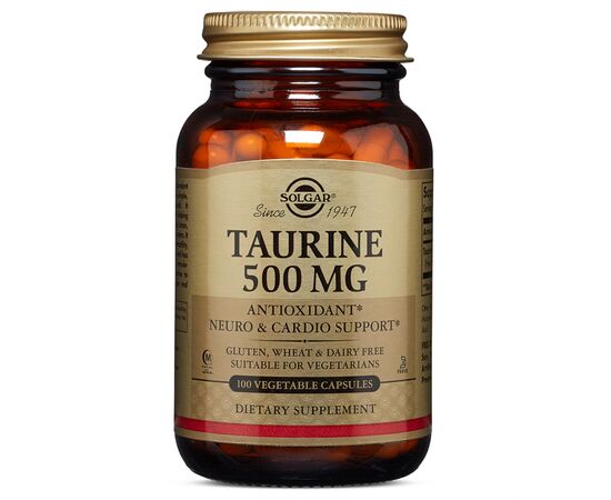 Амінокислота Solgar Таурин, Taurine, 500 мг, 100 вегетаріанських капсул (SOL02701)