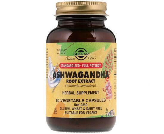 Трави Solgar Ашваганда (Екстракт Кореня), Ashwagandha Root Extract, 60 ка (SOL-04104)