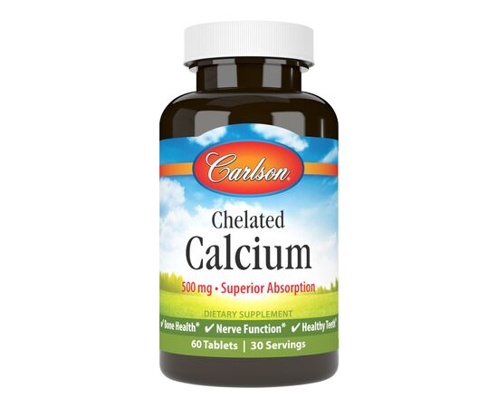 Минералы Carlson Кальций Хелатный, 500 мкг, Chelated Calcium, 60 таблеток (CL05460)