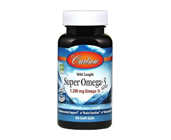 Жирные кислоты Carlson Супер Омега-3, 1200 мг, Super Omega-3, 50 желатиновых капсул (CL1520)