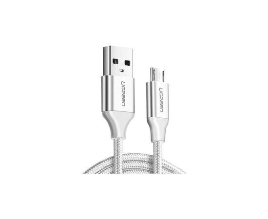 Дата кабель USB 2.0 AM to Micro 5P 2.0m US290 3A 18W Nickel Plating White Ugreen (60153)