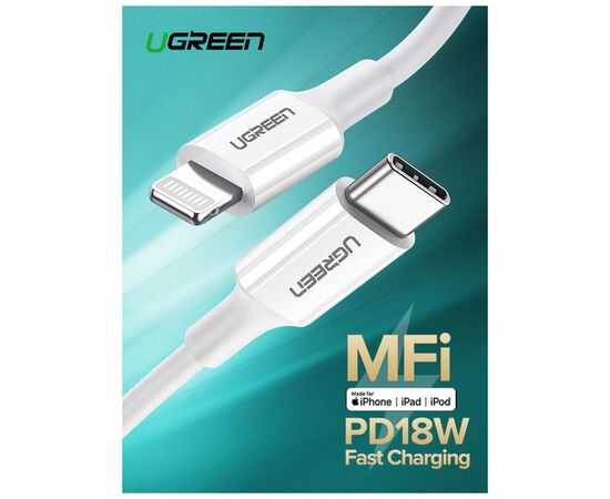 Дата кабель USB-C to Lightning 1.5m US1713A Nickel Plating ABS Shell White Ugreen (60748), изображение 4 Дата кабель USB-C to Lightning 1.5m US1713A Nickel Plating ABS Shell White Ugreen (60748), изображение 4