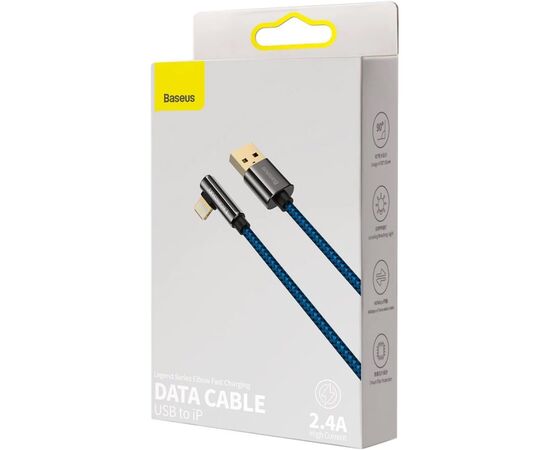Дата кабель USB 2.0 AM to Lightning 2.0m CACS 2.4A 90 Legend Series Elbow Blue Baseus (CACS000103), зображення 4 Дата кабель USB 2.0 AM to Lightning 2.0m CACS 2.4A 90 Legend Series Elbow Blue Baseus (CACS000103), зображення 4