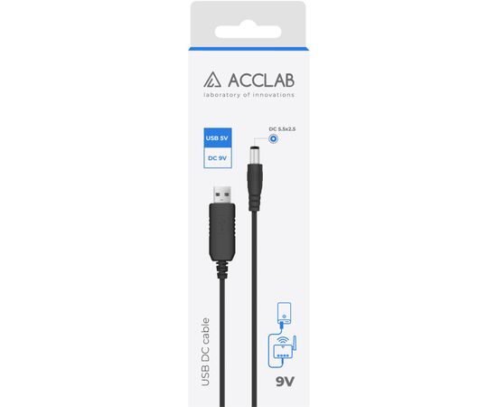 Кабель питания USB to DC 5.5х2.5mm 9V 1A ACCLAB (1283126565113), изображение 2 Кабель питания USB to DC 5.5х2.5mm 9V 1A ACCLAB (1283126565113), изображение 2